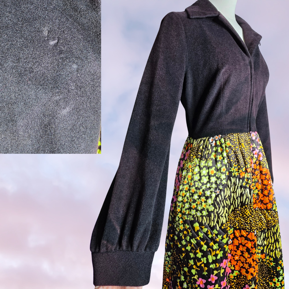 Vtg 70s Evelyn Pearson Black Velvet Top Floral Quilt Skirt full Long Maxi Dress - Picture 3 of 9